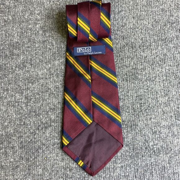 POLO RALPH LAUREN Men’s Repp Silk Tie Burgundy/Blue/Gold/Green Striped 🇮🇹 Made - Picture 2 of 4